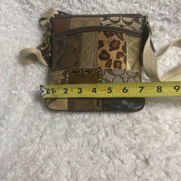 COACH Brown/Gold Metallic Signature Patchwork crossbody bag. - Picture 10 of 15
